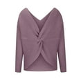 thumbnail image 1 of AherBiu Womens V Neck Sweaters Long Sleeve Pullover Ribble Knit Wrap Knot Split Sweater Tops Blouse Solid Color, 1 of 5