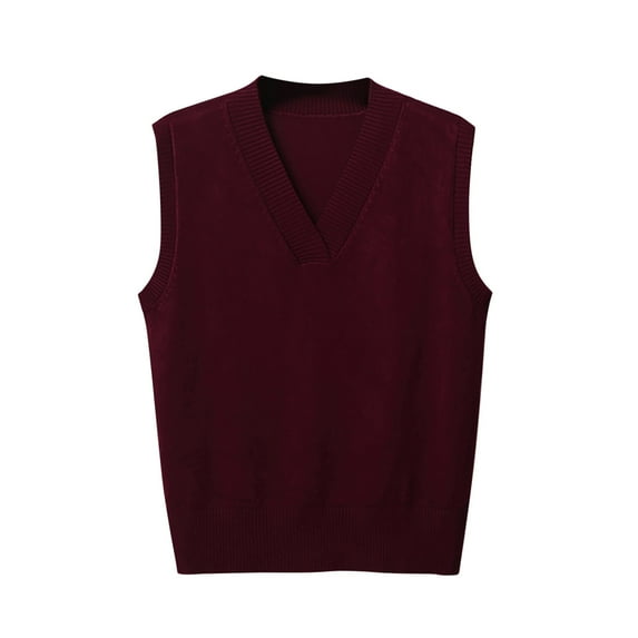 AherBiu Womens V Neck Vests Fall Casual Sleeveless Sweaters Ribble Knit Pullover Jumper Tops Solid Color