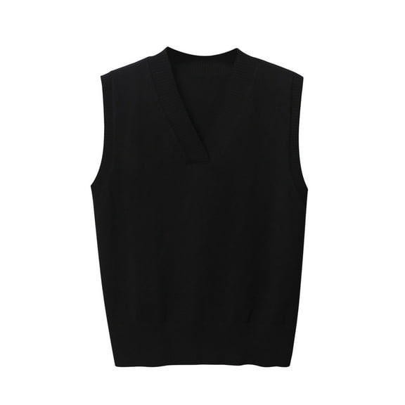 AherBiu Womens V Neck Vests Fall Casual Sleeveless Sweaters Ribble Knit Pullover Jumper Tops Solid Color