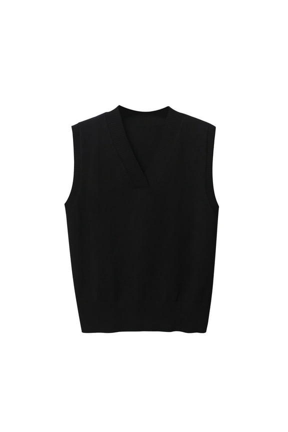 Womens V Neck Vests Fall Casual Sleeveless Sweaters Ribble Knit Pullover Jumper Tops Solid Color