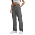 thumbnail image 1 of AherBiu Workout Pants for Women Ribbed Straight Leg Drawstring Elastic Waisted Casual Loose Fitted Sweat Pants with Pockets(Large,Dark Gray), 1 of 5