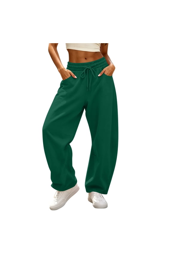 Workout Sweatpants for Women Baggy Loose Drawstring Elastic Waisted Jogging Activewear Casual Pants with Pockets(Medium,Green)