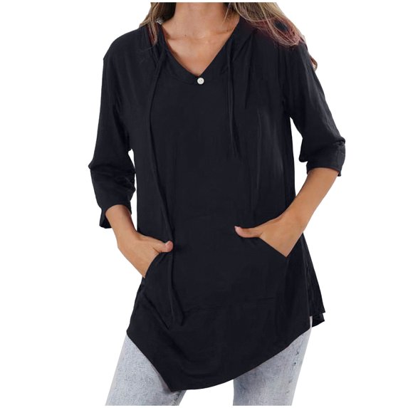 AherBiu Workout Sweatshirt for Women Long Sleeve Hooded V Neck Pullover Fall Tunic Tops to Wear with Leggings