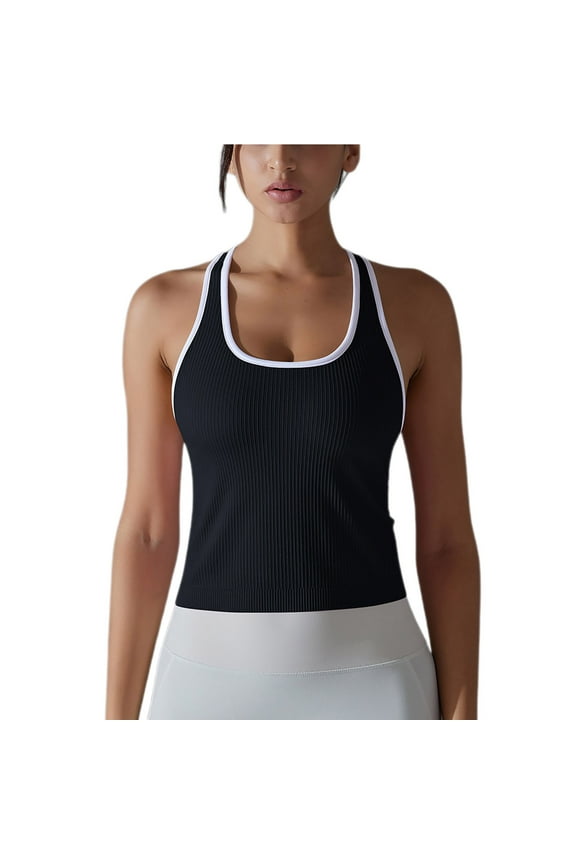 Workout Tank Tops for Women Ribbed Racerback Round Neck Sleeveless Sports Camisole Shirts Activewear