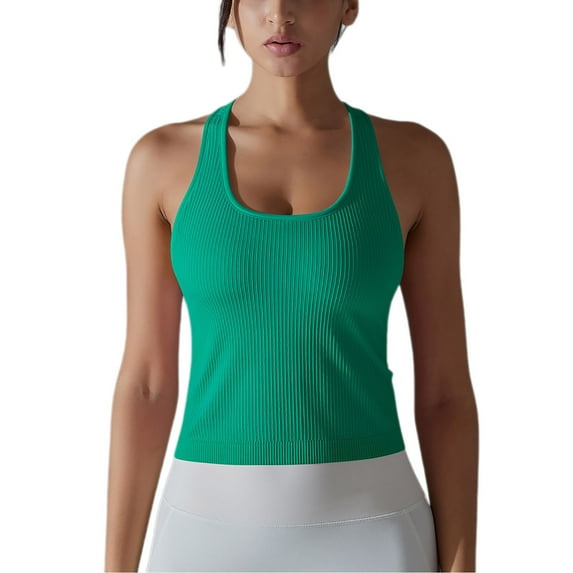 AherBiu Workout Tank Tops for Women Ribbed Racerback Round Neck Sleeveless Sports Camisole Shirts Activewear
