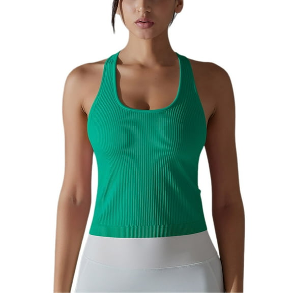AherBiu Workout Tank Tops for Women Ribbed Racerback Round Neck Sleeveless Sports Camisole Shirts Activewear