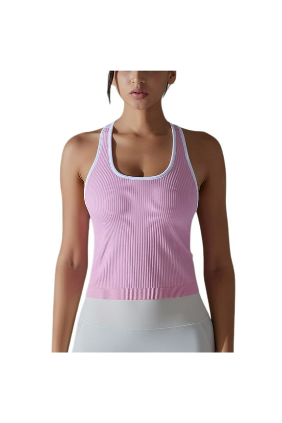 Workout Tank Tops for Women Ribbed Racerback Round Neck Sleeveless Sports Camisole Shirts Activewear