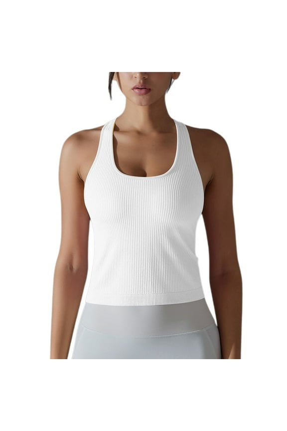 Workout Tank Tops for Women Ribbed Racerback Round Neck Sleeveless Sports Camisole Shirts Activewear