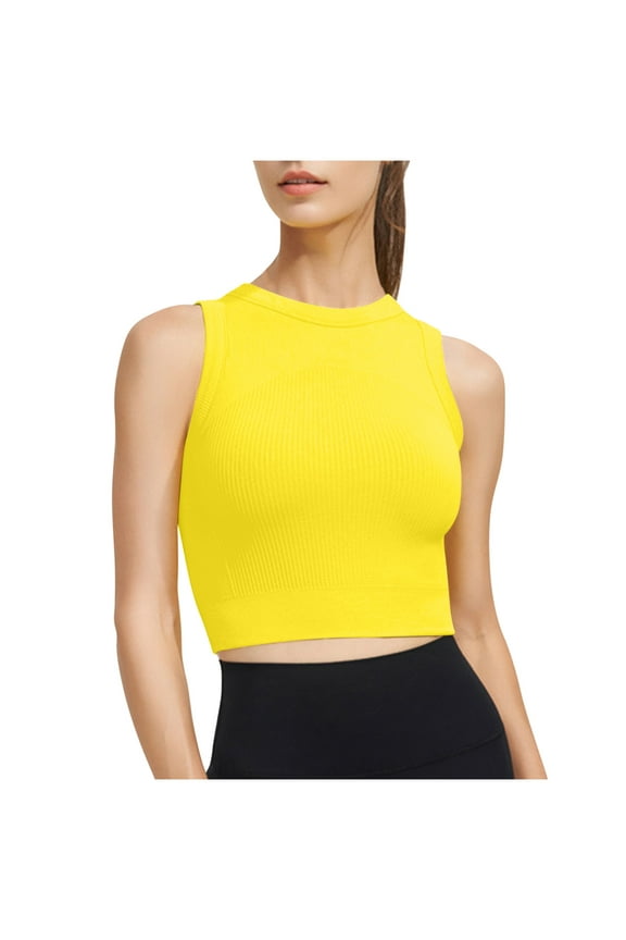 Workout Tank Tops for Women Ribbed Sports Cami Stretchy Slim Yoga Gym Tops with Built in Bra