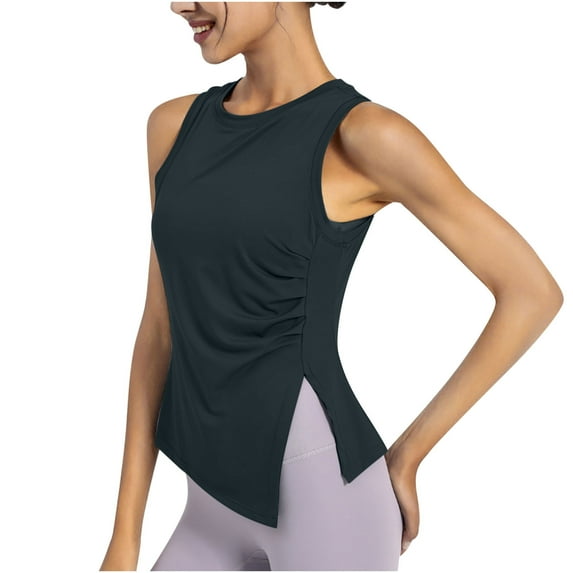 AherBiu Workout Tank Tops for Women Slit Crewneck Sleeveless Lightweight Quick-Dry Tanks T-Shirts