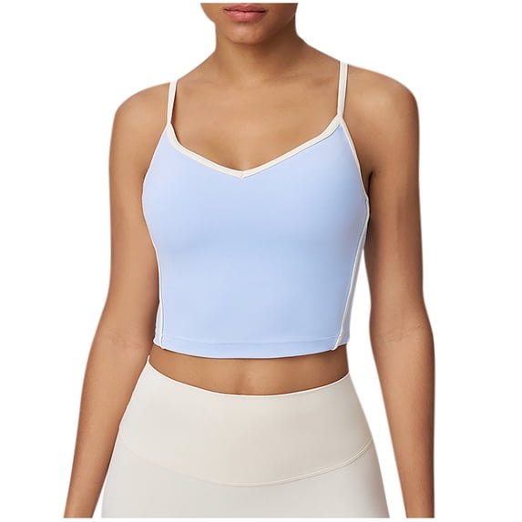 AherBiu Workout Tank Tops for Women Spaghetti Strap Deep V Neck Stretch Athletic Cami Shirt with Built in Bra