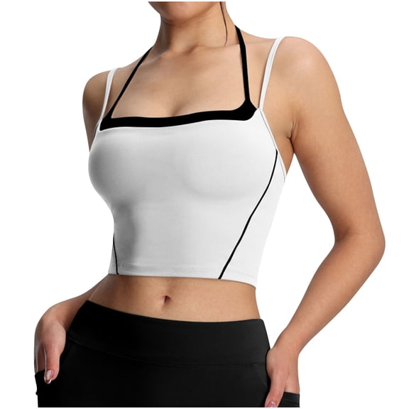AherBiu Workout Tank Tops for Women Spaghetti Strap Low Cut Cropped Top Athletic Yoga Shirts Camisole