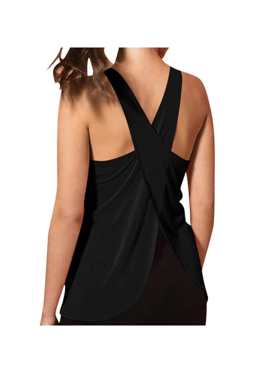 Workout Tank Tops for Women Wrap Slit Back Sleeveless Yoga Tops Tees Shirts Sportswear Tanks