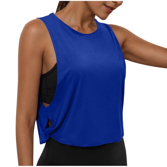 AherBiu Workout Tops for Women Crop Tank Top Sleeveless Crewneck Stretch Comfy Basic Tees Tshirts Camisole