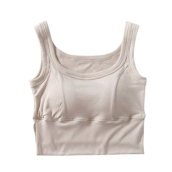 AherBiu Workout Tops for Women Crop Top with Built in Bra Activewear Yoga Tank Tops Scoop Neck Stretch Cute Shirt