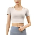 thumbnail image 1 of AherBiu Workout Tops for Women Cropped Athletic Shirts 2 in 1 Racerback Yoga Tops Short Sleeve Lightweight Quick-Dry Activewear, 1 of 5