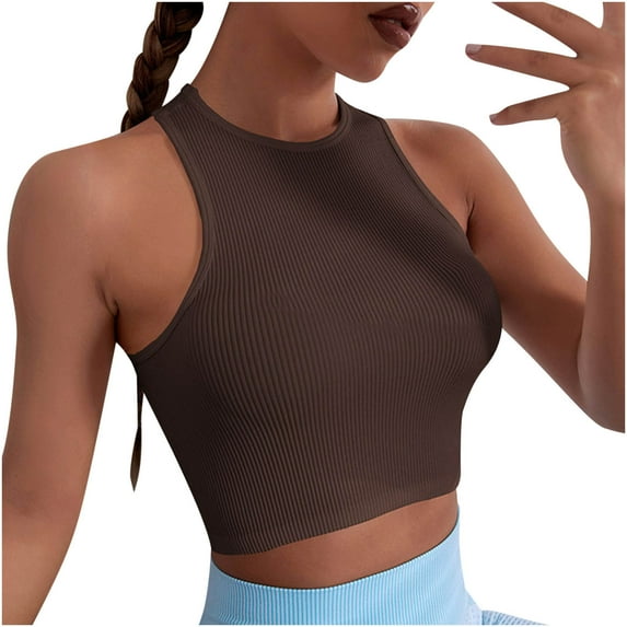 AherBiu Workout Tops for Women Cropped Ribbed Sports Bra Tank Top Sleeveless Athletic Cami Shirt