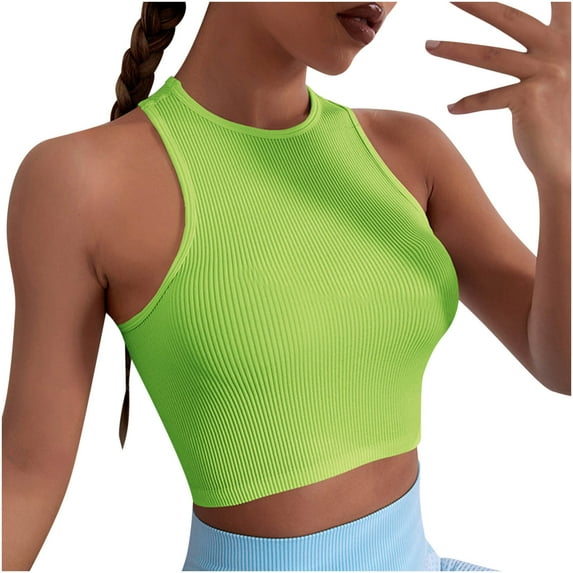 AherBiu Workout Tops for Women Cropped Ribbed Sports Bra Tank Top Sleeveless Athletic Cami Shirt