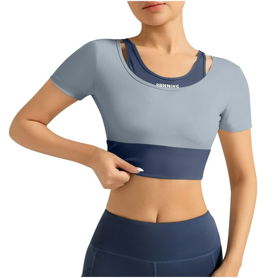 AherBiu Workout Tops for Women Cropped Short Sleeve Slim Fitted Crewneck Athletic Sports T Shirts