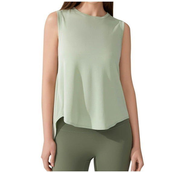 AherBiu Workout Tops for Women Cutout Slit Back Crewneck Lightweight Quick-Dry Yoga Tank Top Athletic Shirts