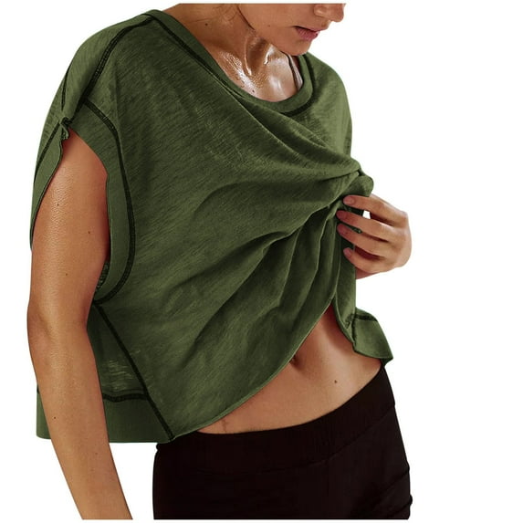 AherBiu Workout Tops for Women Hollow Back Short Sleeve Crewneck Pullover Yoga Top Tees Tshirts Crop Tops