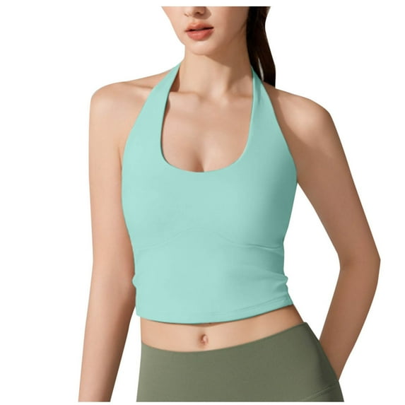 AherBiu Workout Tops for Women Yoga Tank Top with Built in Bra Cropped Athletic Shirts Activewear Camisole