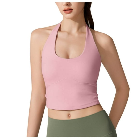 AherBiu Workout Tops for Women Yoga Tank Top with Built in Bra Cropped Athletic Shirts Activewear Camisole