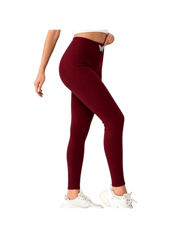 Yoga Leggings for Women Comfy Stretch Slim Fitted Ribbed High Waisted Tight Bottoms Pants