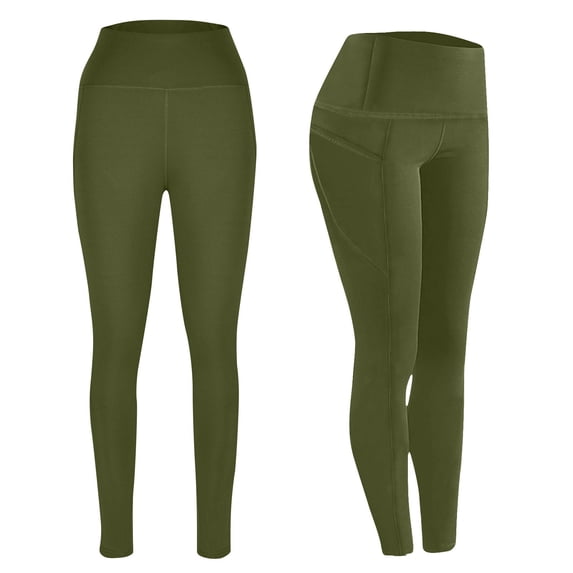 AherBiu Yoga Leggings for Women Fleece Lined Bottom Legging Pants High Waisted Trousers with Pockets