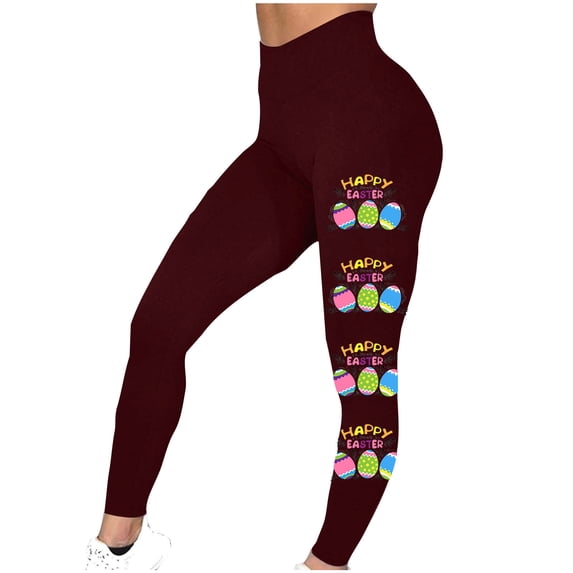 AherBiu Yoga Leggings for Women High Waisted Easter Printed Slim Athletic Workout Bottom Legging Pants