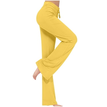 AherBiu Yoga Pants Women Workout Pants Straight Leg Drawstring Waist Stretch Loungewear Trousers No Pockets