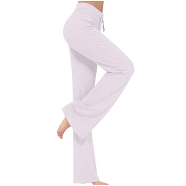 AherBiu Yoga Pants Women Workout Pants Straight Leg Drawstring Waist Stretch Loungewear Trousers No Pockets