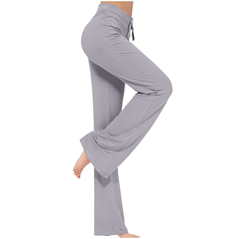 AherBiu Yoga Pants Women Workout Pants Straight Leg Drawstring Waist  Stretch Loungewear Trousers No Pockets