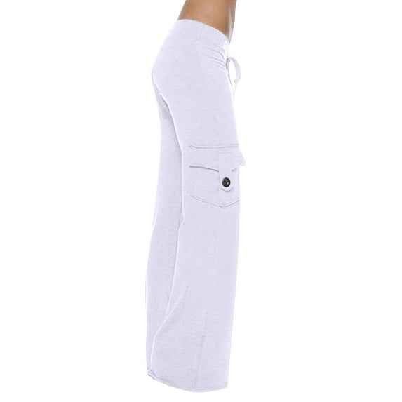 AherBiu Yoga Pants for Women Straight Leg Stretchy Sweatpants Gym Workout Jogging Cargo Pants with Pockets(White1,Small)