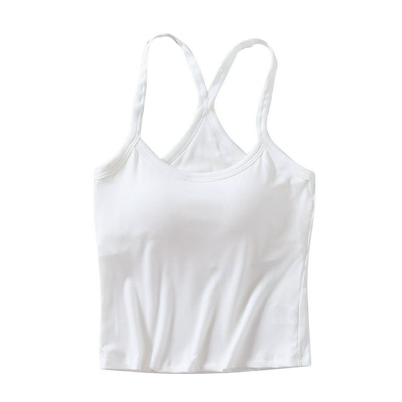 AherBiu Yoga Tank Tops for Women Shirt with Built in Bra Slim Fitted Stretch Low Cut Cropped Camisole