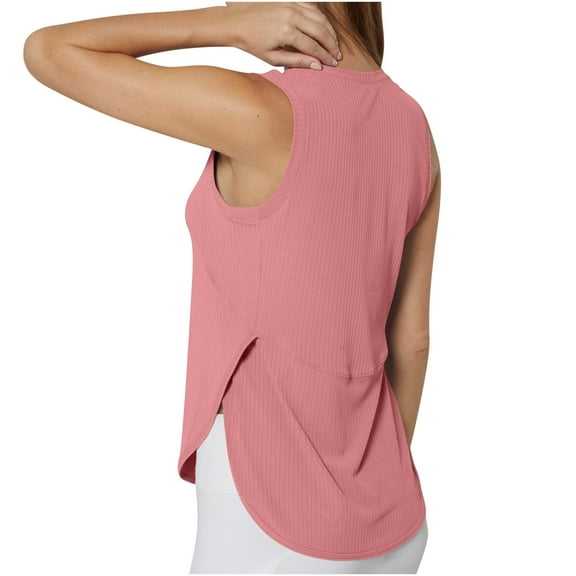 AherBiu Yoga Tank Tops for Women Sleeveless Crewneck Slit Lightweight Top Tees Shirts Sportswear