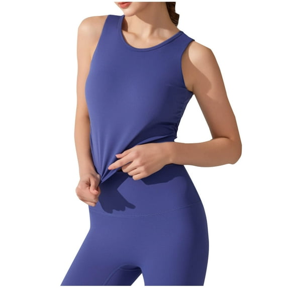 AherBiu Yoga Tank Tops for Women Top with Built in Bra Stretch Crewneck Lightweight Quick-Dry Workout Tops