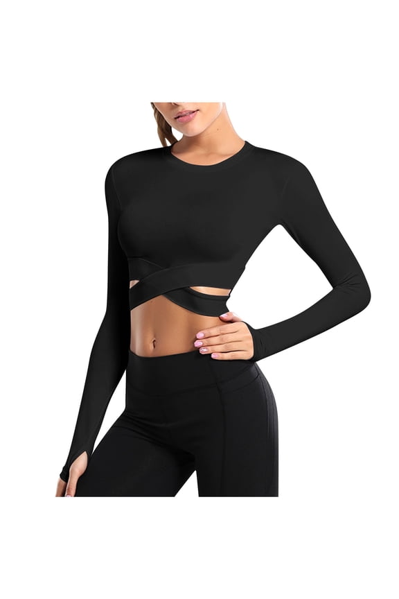 Yoga Tops for Women Crop Tops Slim Lightweight Stretchy Quick-Dry Crossover Workout Top Tees Shirt
