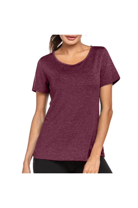 Yoga Tops for Women Crossover Cutout Back Short Sleeve Crewneck Stretch Summer Tshirt Basic Tees