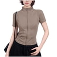 thumbnail image 1 of AherBiu Yoga Tops for Women Full Zip Stand Collar Short Sleeve Stretch Slim Fitted Lightweight Track Jacket, 1 of 5