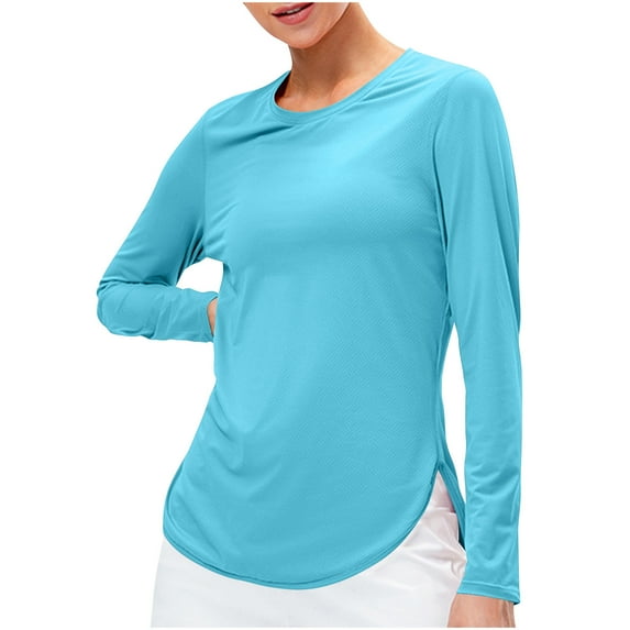 AherBiu Yoga Tops for Women Long Sleeve Sunproof T Shirts Crewneck Lightweight Workout Sports Tees