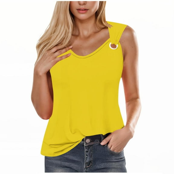 AherBiu Summer Tank Tops for Women V Neck Wide Strap Sleeveless Casual Comfy Fitted Tunic Top Camisole Shirts