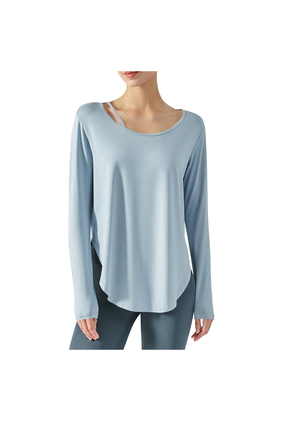 Yoga Tops for Women Scoop Neck Long Sleeve Tunic Tops to Wear with Leggings Comfy Activewear