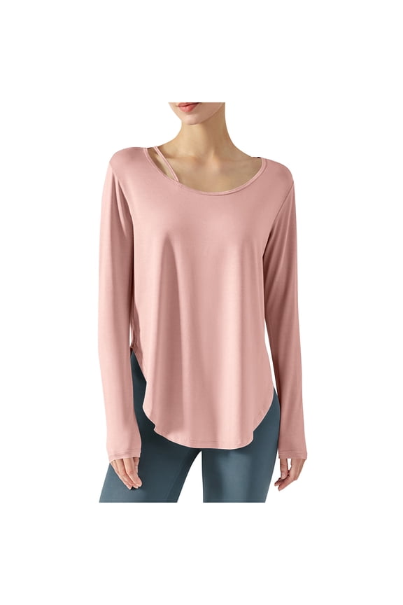 Yoga Tops for Women Scoop Neck Long Sleeve Tunic Tops to Wear with Leggings Comfy Activewear