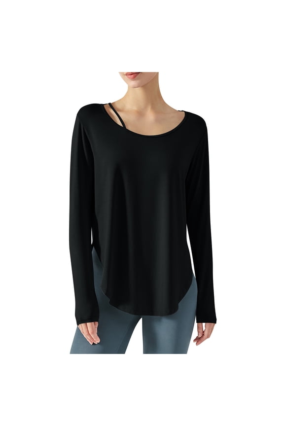 Yoga Tops for Women Scoop Neck Long Sleeve Tunic Tops to Wear with Leggings Comfy Activewear