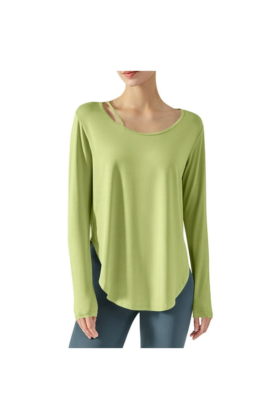 Yoga Tops for Women Scoop Neck Long Sleeve Tunic Tops to Wear with Leggings Comfy Activewear