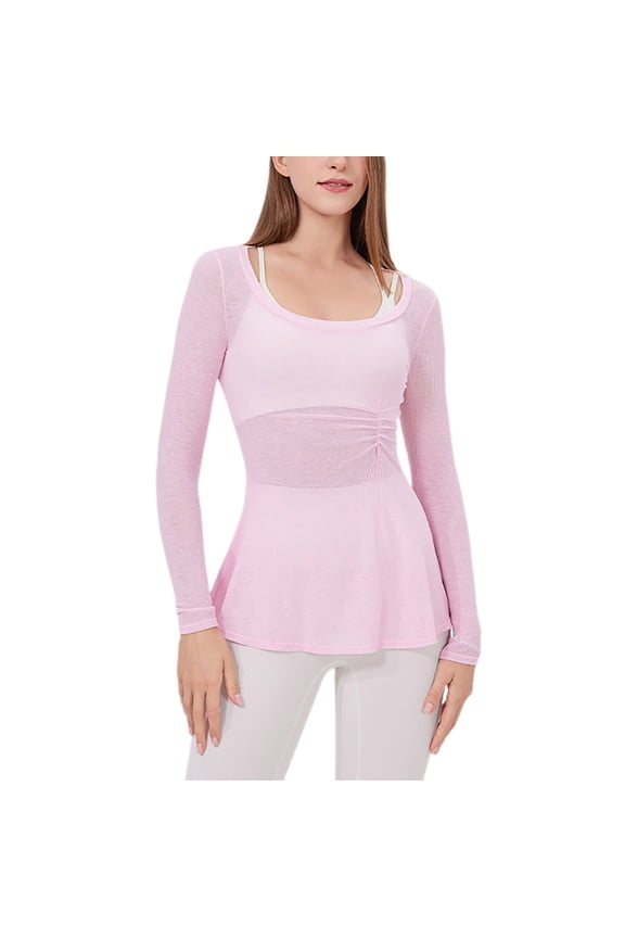Yoga Tops for Women See Through Lightweight Quick-Dry Scoop Neck Long Sleeve Tunic Shirts Activewear