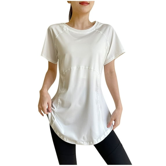 AherBiu Yoga Tops for Women Workout Tunic or Tops to Wear with Leggings Crewneck Lightweight Athletic Shirts