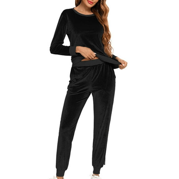 Aherbiu Velour Sweatsuit for Women Crewneck Pullover Long Sleeve Tops Jogger Pants Velvet 2 Piece Fall Outfits