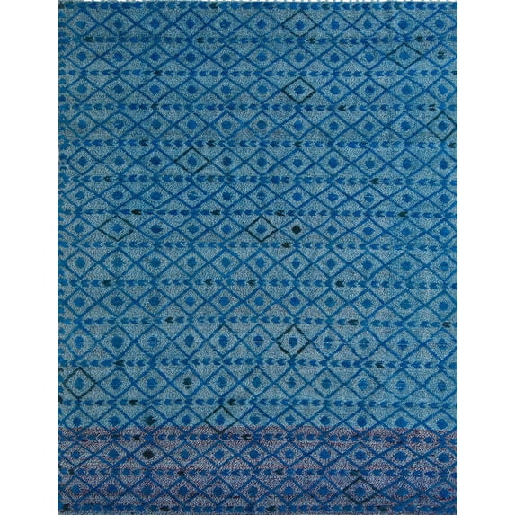 Ahgly Company Indoor Rectangle Abstract Blue Ivy Blue Abstract Area Rugs, 2' x 5'